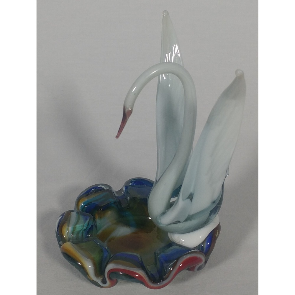 RARE 1940s Mexican Blown Glass Swan Ashtray Trinket Figurine Broken Tail - Picture 2 of 8